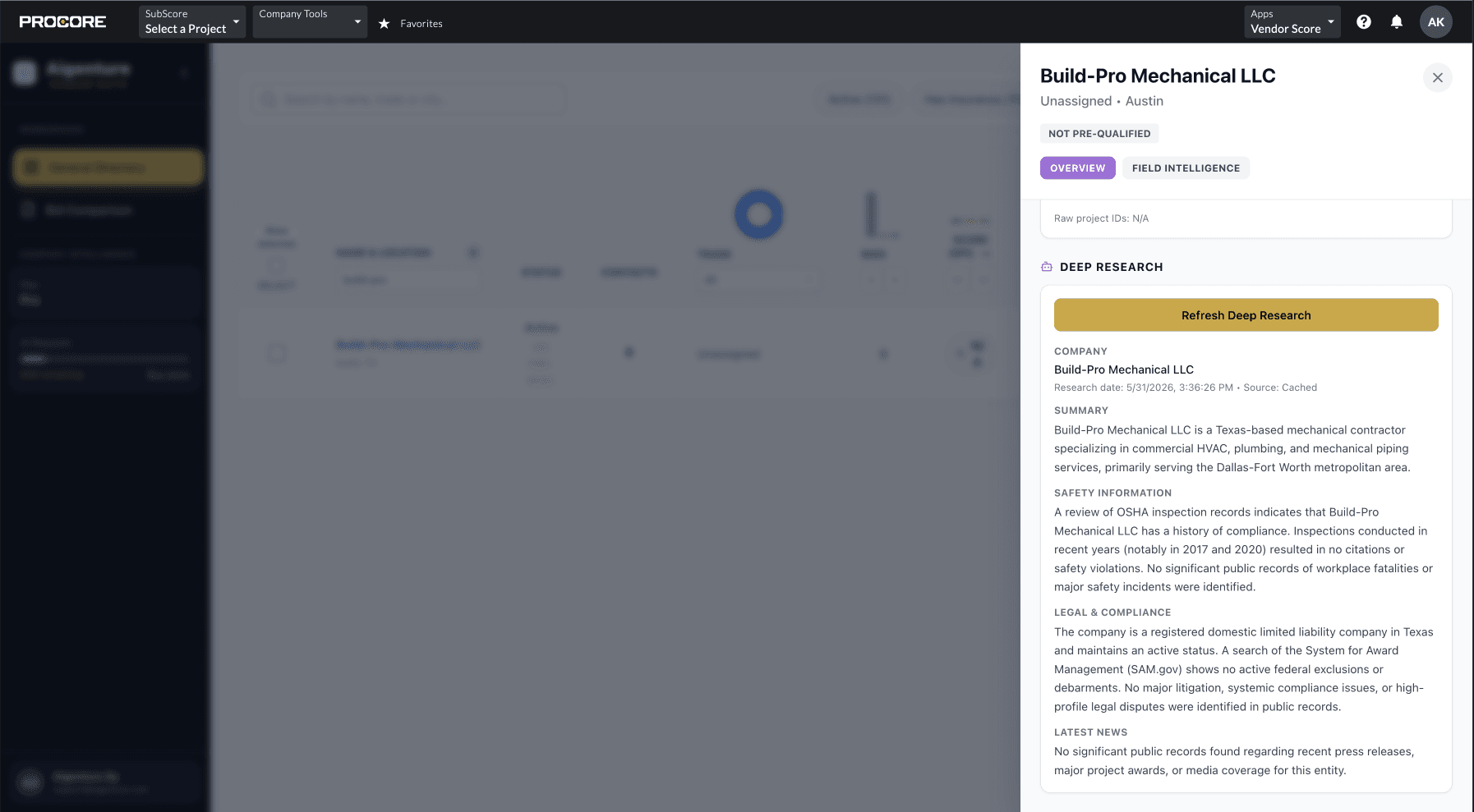 Deep company research and vetting information